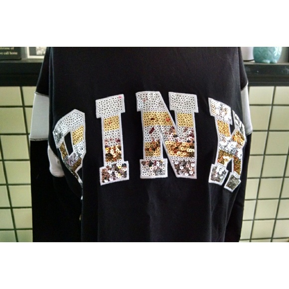 NEW VS PINK Bling Ringer Campus Long Sleeve Tee - Picture 4 of 4